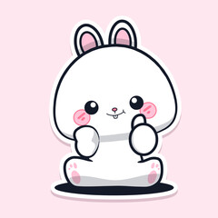 Cute Bunny Sticker - Vector Illustration with 'Okay' Hand Pose