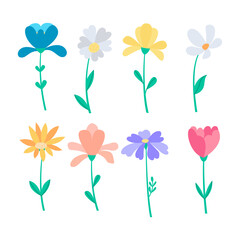 Set of flat flowers doodles collection