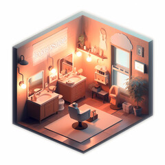 Detailed isometric luxury vintage barbershop office with chairs, mirrors and equipments