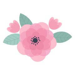 Cute flower pink color with leaves and petals vector illustration design.