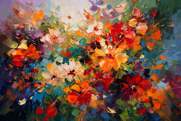 Stunning colorful floral oil painting generative AI - obrazy, fototapety, plakaty