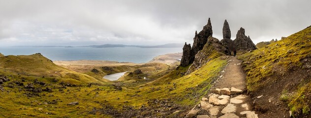 Old Man of Storr panorama view, Scotland, Isle of Skye - 615795651