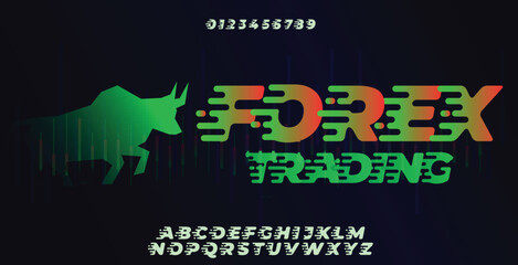 Forex trading technology speed data font with numbers and letters style for business logo brand
