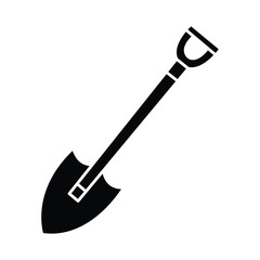 One single shovel vector icon black silhouette without outline isolated on square white background. Simple flat minimalist outlined drawing with farming theme.