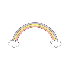 Rainbow and clouds cartoon illustration. Hand drawn style design, line art, drawing, isolated vector. Kids print element, rainy season, wet weather, nature, magic, fairy tale