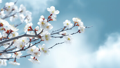 Beautiful blooming branch of cherry sky background with sapce for text