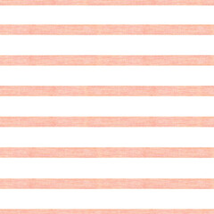 Watercolor seamless pattern with coral color stripes. Isolated on white background. Hand drawn clipart. Perfect for card, fabric, tags, invitation, printing, wrapping.