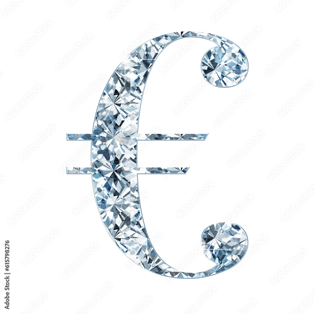 Poster shining diamond alphabet currency symbol of euro. it is a part of a set which also includes uppercas