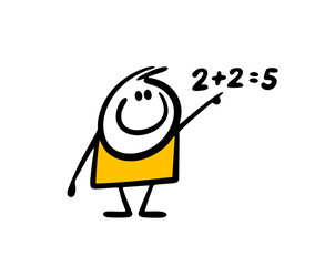 Stupid student incorrectly solved the example and wrote the answer on the blackboard. Vector illustration of a satisfied student in a math lesson.