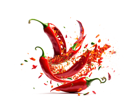 Falling bursting chili peppers png