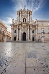 Syracuse, Sicily, Italy. Cityscape image of historical centre of Syracuse, Sicily, Italy with old square and Syracuse Cathedral at sunrise.
