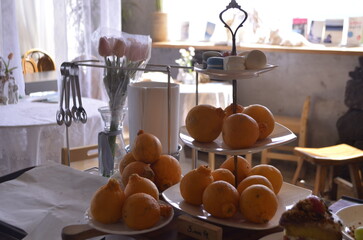 Sweet layers of dessert with colorful orange, cookie, and cake like a afternoon tea platter set