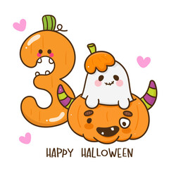 Number 3 halloween pumpkin and ghost
