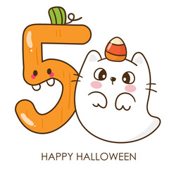Number 5 halloween pumpkin and ghost cat