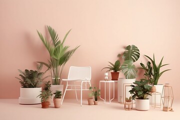 Potted Plants Indoor Garden Room with Houseplants, Background 