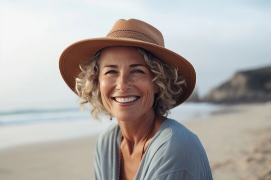 happy mature woman at the beach