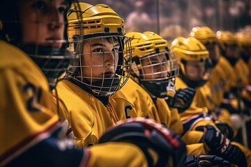 Boys sitting on the bench in ice hockey game