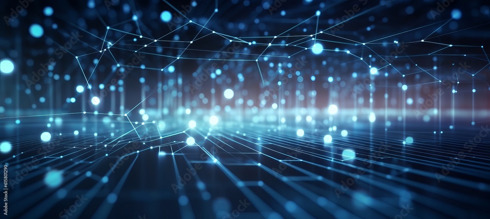 Poster Data network connect particles technology background. Generative AI technology.