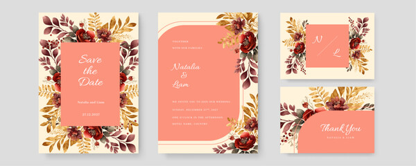 Fototapeta na wymiar colorful colourful floral flower beautiful hand drawn wedding invitation card watercolor