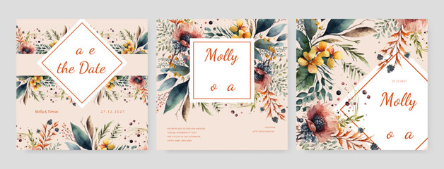 colorful colourful floral flower vector flower wedding invitation template with aesthetic border watercolor