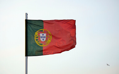 Portuguese flag waving in the wind in Lisbon
