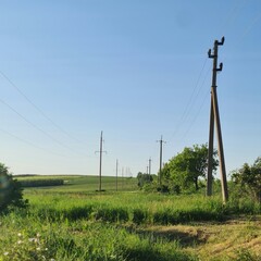 Power lines in a field with Codrington Wind Farm in the background