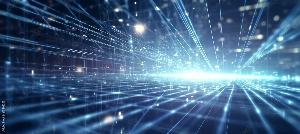 Poster Data burst particles technology background. Generative AI technology.