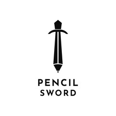 Pencil sword logo design creative concept