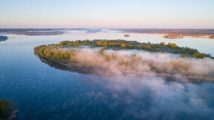 Fototapeta na wymiar Aerial view of beautiful lake in the morning