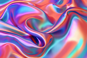 Abstract iridescent holographic neon curved silk fabric Generative AI