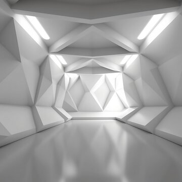 empty light interior room. white cubes and geometrics in empty white room with perfect lights. 3D white interior empty interior room with lightning. Ai generated © DayDay Studio