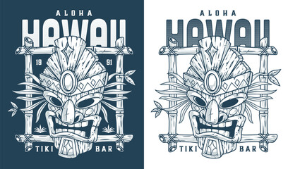 Hawaii tiki bar monochrome poster