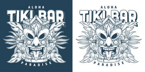 Aloha Tiki bar monochrome poster