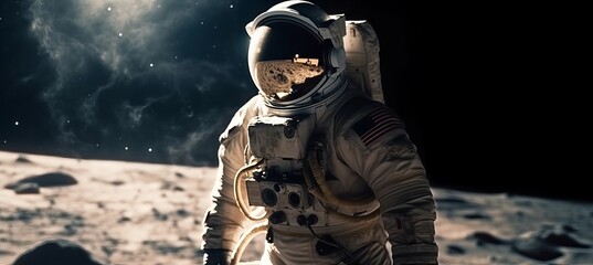 Naklejka premium Astronaut on the moon. Generative AI technology.