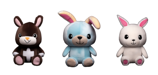 Cutout set of 3 stuffed animal toys illustration on a transparent background. Generative AI.