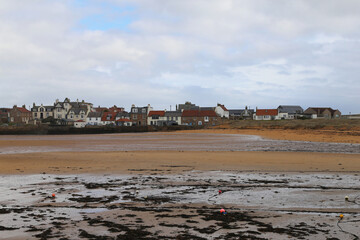 A view of the Scottish towns of Elie and Earlsferry from across the bay on the Firth of Forth in...