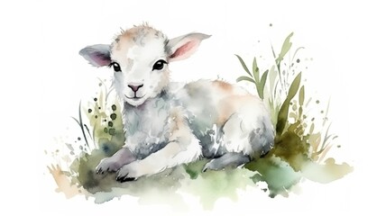 watercolor painting of a lamb