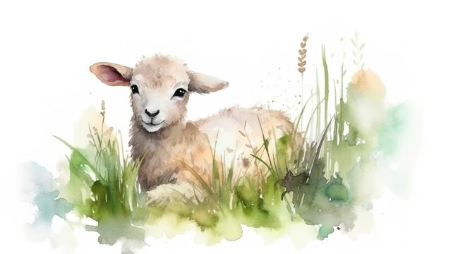 watercolor painting of a lamb