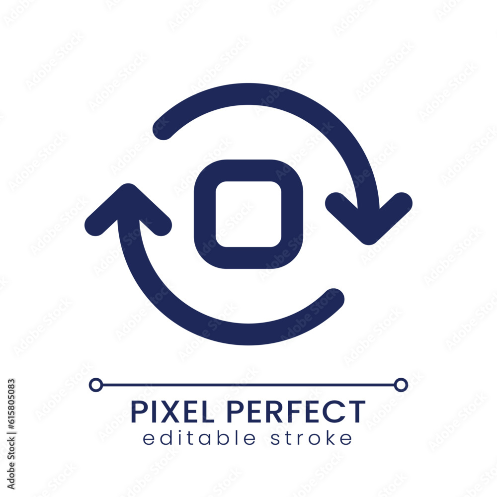 Poster spin animation pixel perfect linear ui icon. rotating object effect. circular motion in video editor