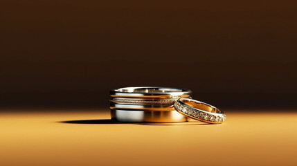 ai generative image of a two golden elegant wedding rings against a solid background 