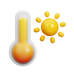 3D Hot thermometer and sun. Weather icons for forecast design application and web. 3d render illustration.
