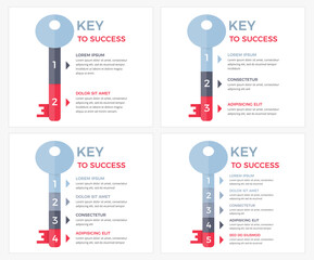 Key to success - set of infographic templates with key divided on segments with place for your text, vector eps10 illustration