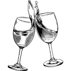 Hand drawn Wine Glass Toast Sketch Illustration
