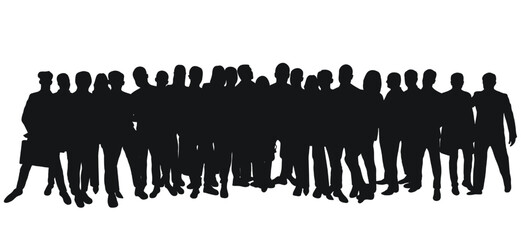 Naklejka premium Image sketch outline of the silhouette of the crowd, group of people. Youth, students, business, workers, audience, queue, migration, refugee