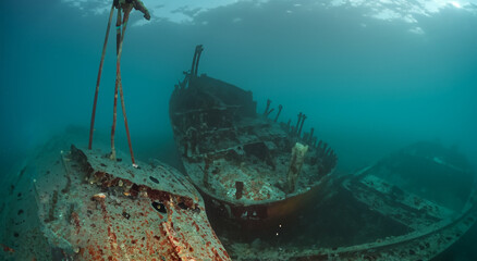 abandoned ship under the deep sea