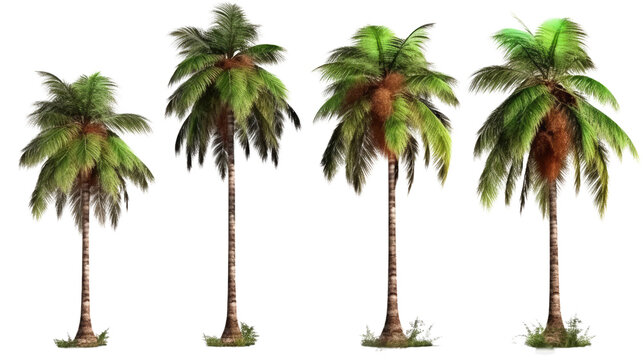 Photo of a serene row of lush green palm trees, isolated, transparent background png