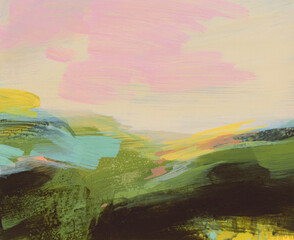 Abstract hand painted landscape. Versatile artistic image for creative design projects: posters, banners, cards, prints, wallpapers. Modern artist-made art, no AI.