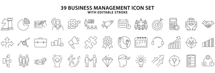 Fototapeta na wymiar Business management icon set. Set icon of business management. Line Icon set about managing business. Vector illustration. Editable stroke.