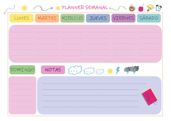 Planner semanal, Agenda semanal, Organizador, diario, notas, template. Organizador semanal en español.