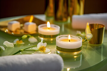 Obraz na płótnie Canvas Luxury spa. Beauty spa treatment with candles and flowers. 